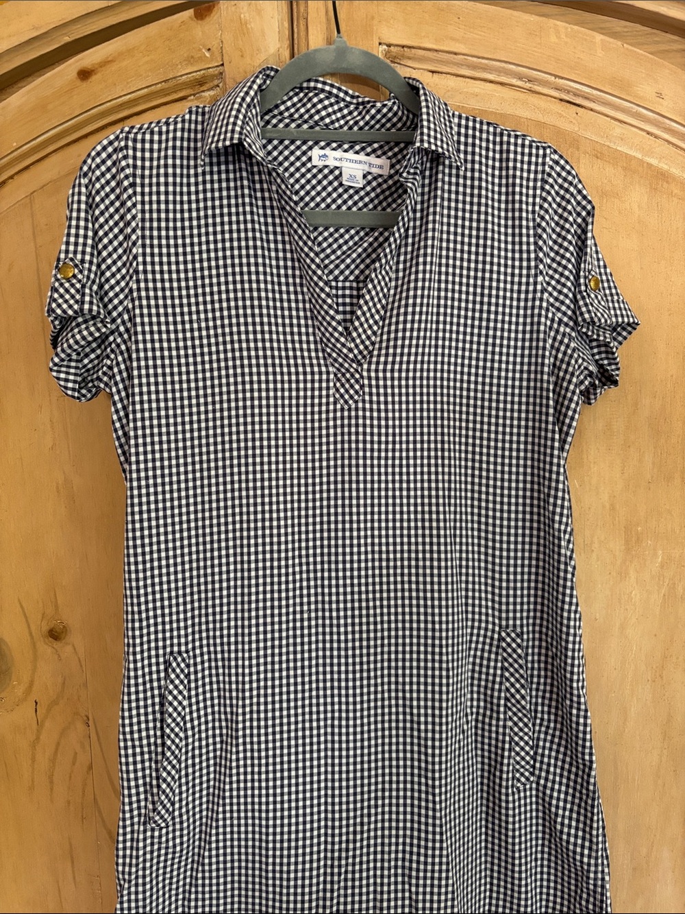 Southern Tide Navy and White Gingham Polo Dress